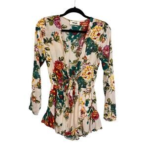 Hippie Love Boho Floral Romper Beige Small